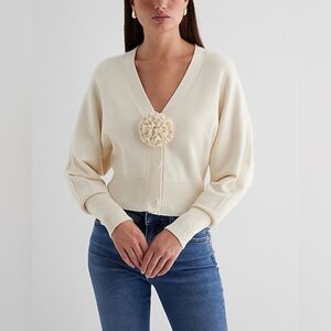 Express Cream Cardigan with Floral Detail